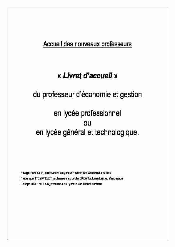 [PDF] « Livret daccueil » du professeur déconomie et gestion en lycée