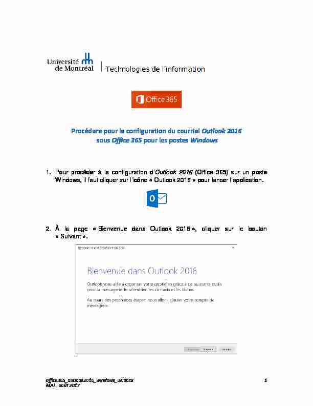 [PDF] Procédure pour la configuration du courriel Outlook 2016 sous