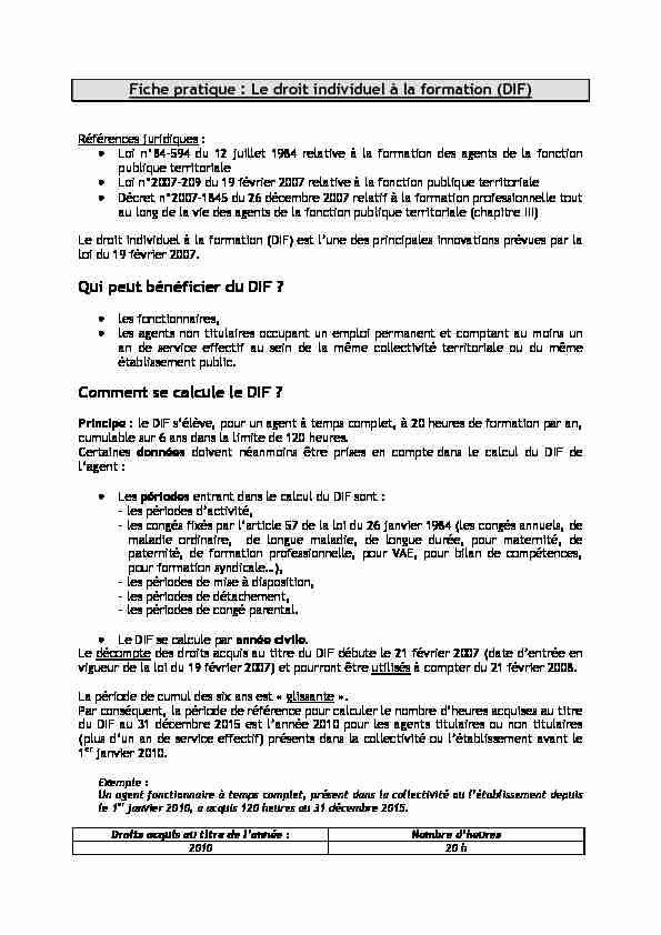 [PDF] Fiche pratique DIF - Le Cdg59