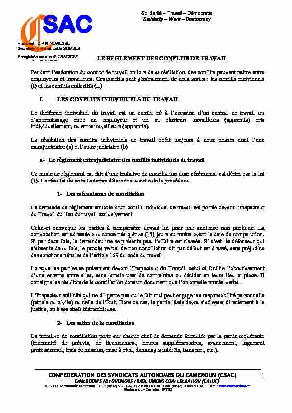[PDF] LE REGLEMENT DES CONFLITS DE TRAVAIL BREFpdf