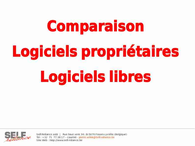[PDF] Comparaison Logiciels propriétaires Logiciels libres - Self-Reliance