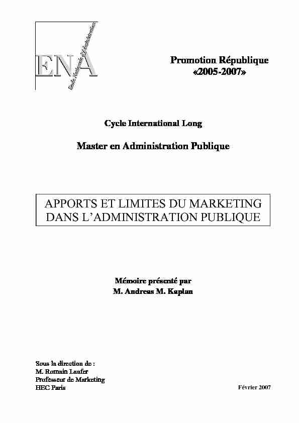 [PDF] Apports et limites du marketing dans ladministration Publique - ENA