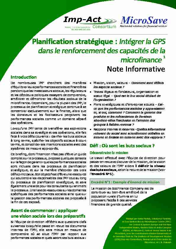 Planification stratégique : Intégrer la GPS dans le renforcement des