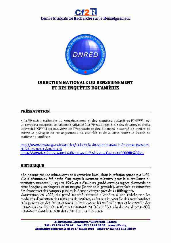 [PDF] DIRECTION NATIONALE DU RENSEIGNEMENT ET DES  - Cf2R