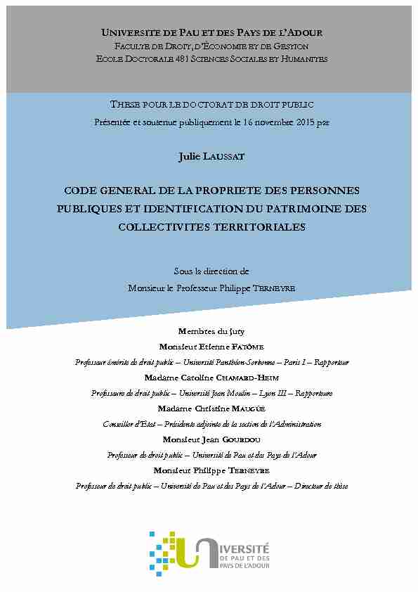 [PDF] Julie LAUSSAT CODE GENERAL DE LA PROPRIETE DES  - Thèses