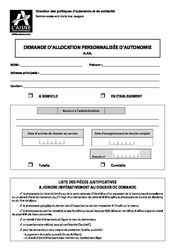 Formulaire APA - Conseil départemental de lAisne