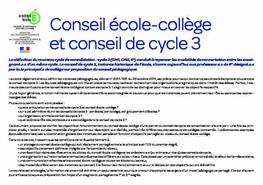 Conseil école-collège et conseil de cycle 3