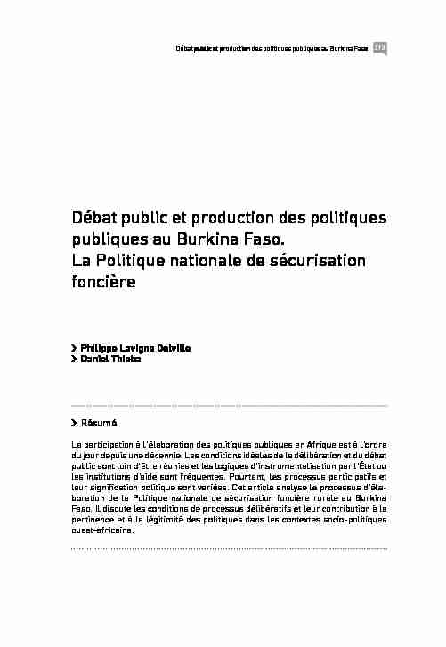Débat public et production des politiques publiques au Burkina Faso