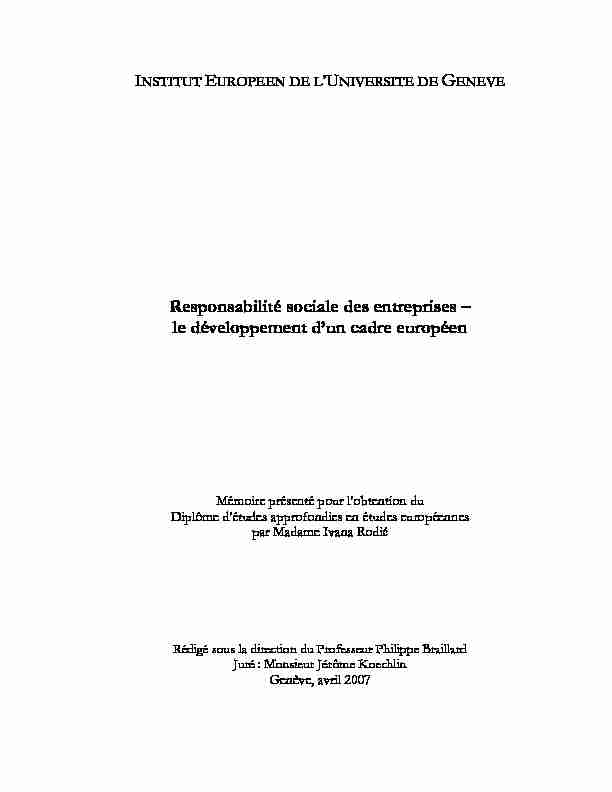 [PDF] Responsabilité sociale des entreprises - Université de Genève