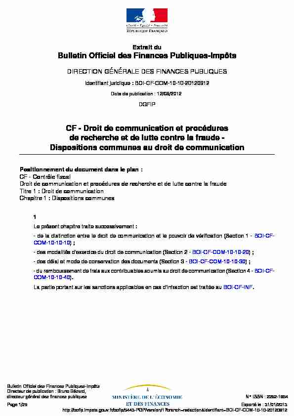 [PDF] Bulletin Officiel des Finances Publiques-Impôts CF - Droit de