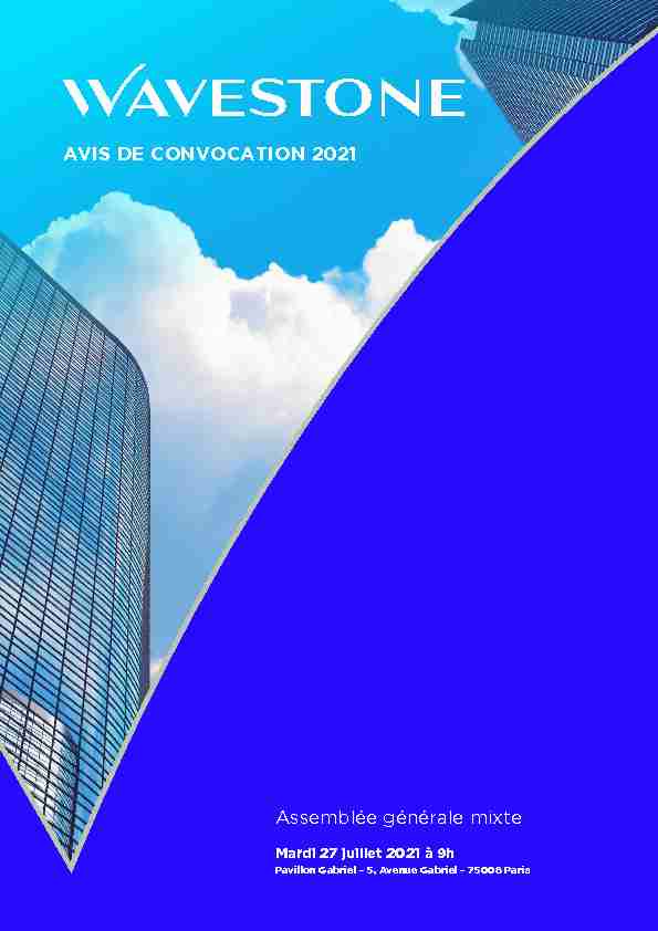 AVIS DE CONVOCATION 2021 Assemblée générale mixte