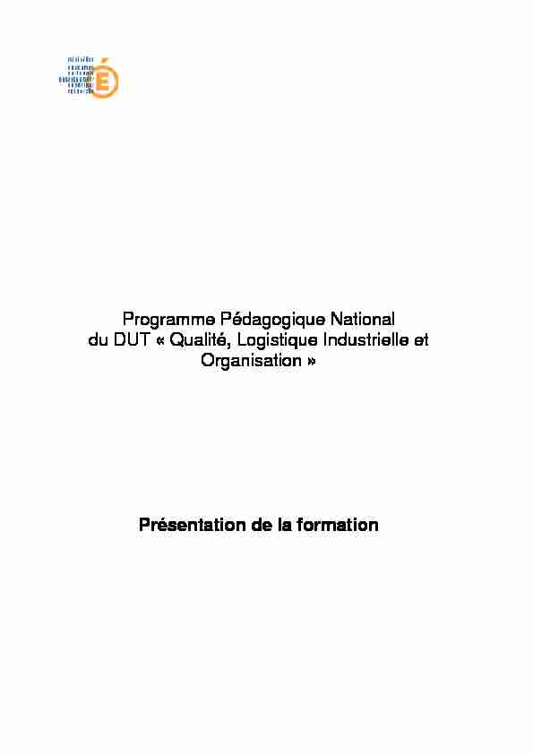 Programme Pédagogique National du DUT « Qualité Logistique