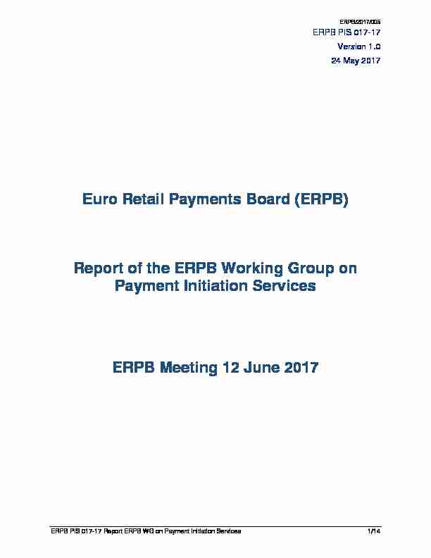 Report of the ERPB Working Group on Payment Initiation Service