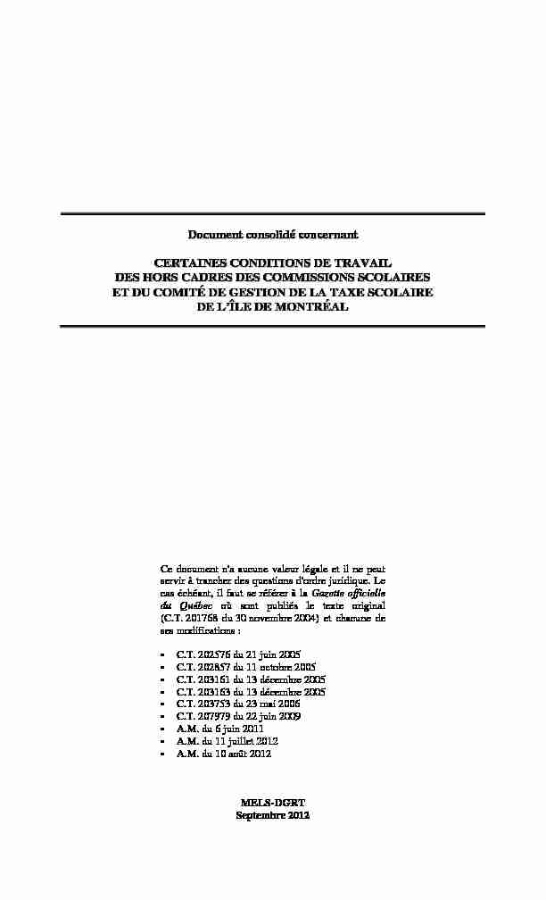 [PDF] Conditions de travail des hors cadres des commissions scolaires et