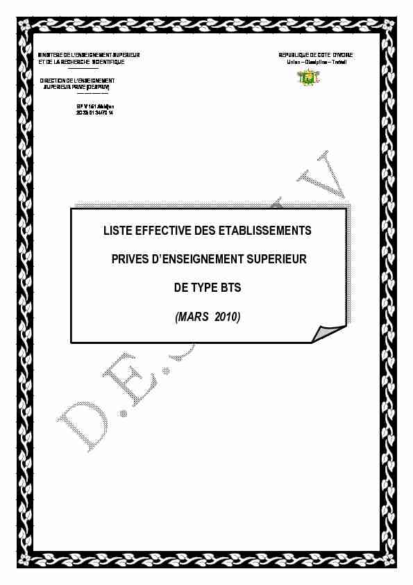 [PDF] LISTE EFFECTIVE DES ETABLISSEMENTS PRIVES D
