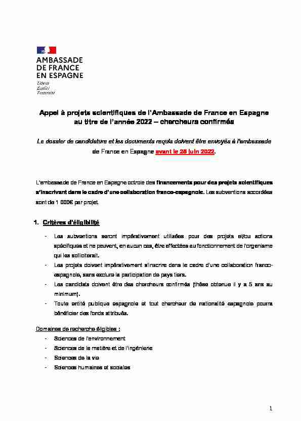 Appel à projets scientifiques de lAmbassade de France en Espagne