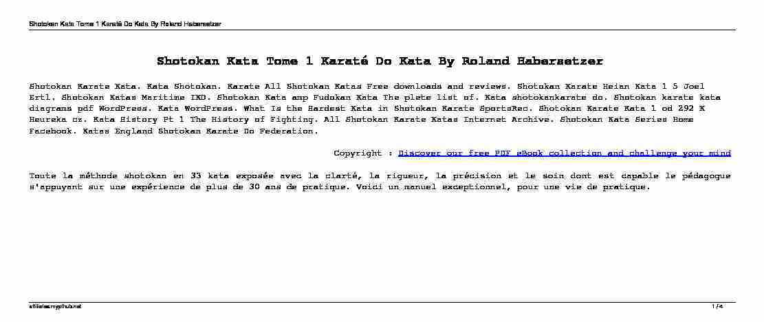 Shotokan Kata Tome 1 Karaté Do Kata By Roland Habersetzer