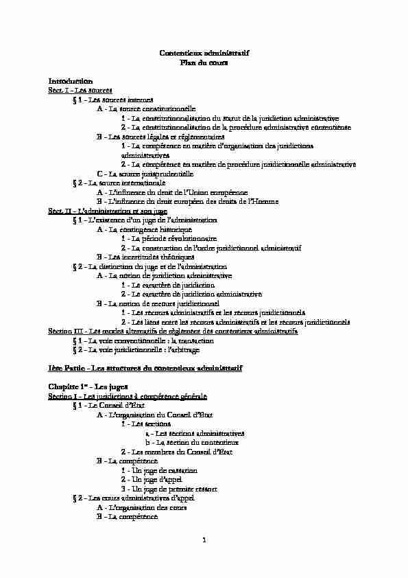[PDF] Contentieux administratif Plan du cours Introduction Sect I - Les