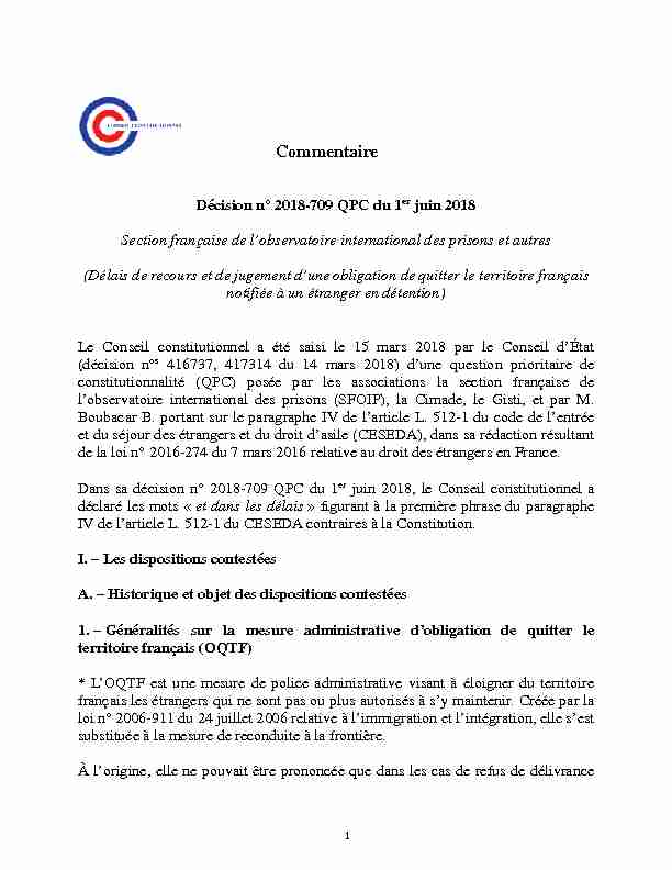 [PDF] Commentaire de la décision n° 2018-709 QPC du 1er juin mai 2018