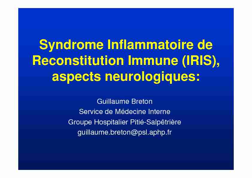 Syndrome Inflammatoire de Reconstitution Immune (IRIS) aspects
