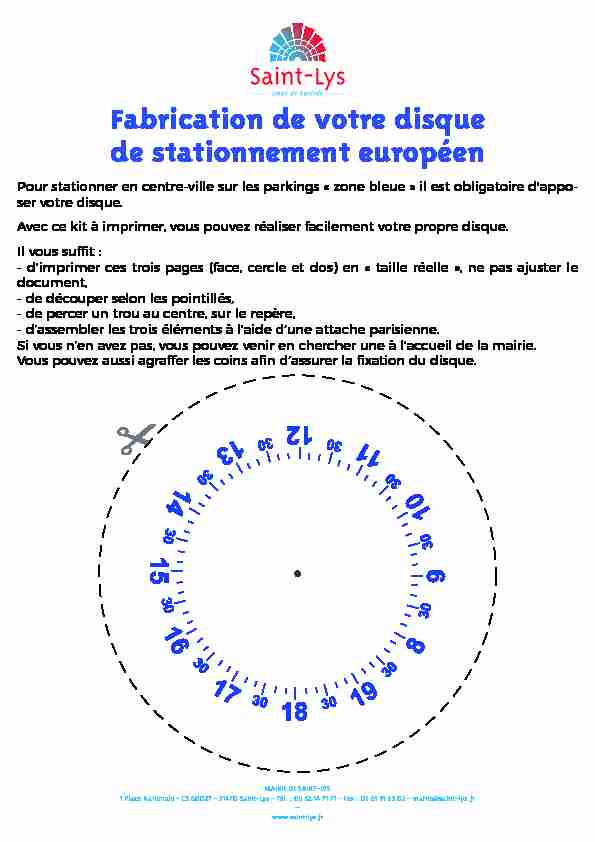 [PDF] Télécharger le Kit Disque Zone Bleue gratuit - Saint-Lys