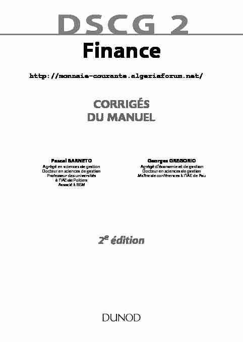 DSCG 2 - Finance - 2e édition - Corrigés