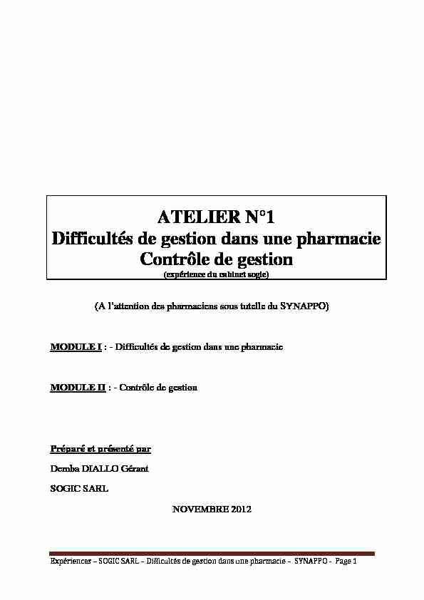 [PDF] ATELIER N°1 Difficultés de gestion dans une pharmacie Contrôle