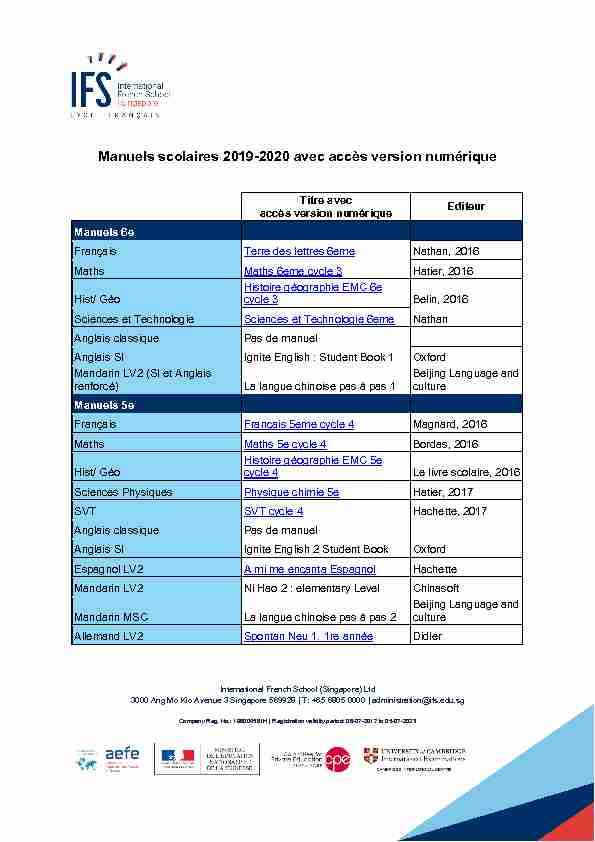 Manuels scolaires 2019-2020 avec accès version numérique