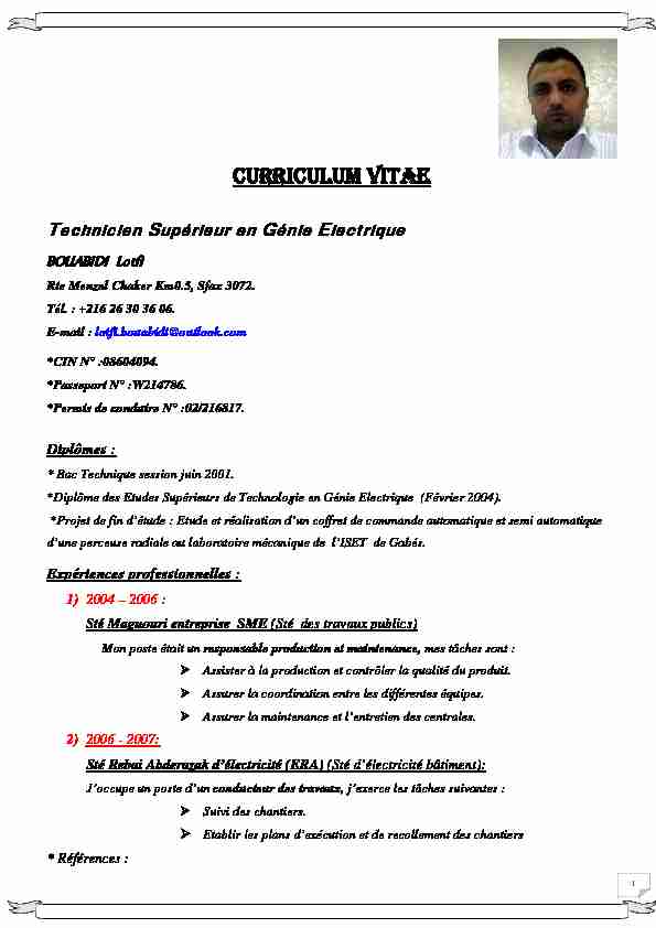 [PDF] CURRICULUM VITAE - Tunisien Professionnel