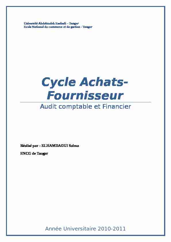 Cycle Achats- Fournisseur