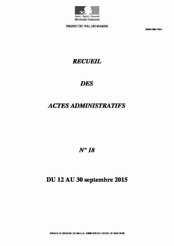 RECUEIL DES ACTES ADMINISTRATIFS N° 18 DU 12 AU 30