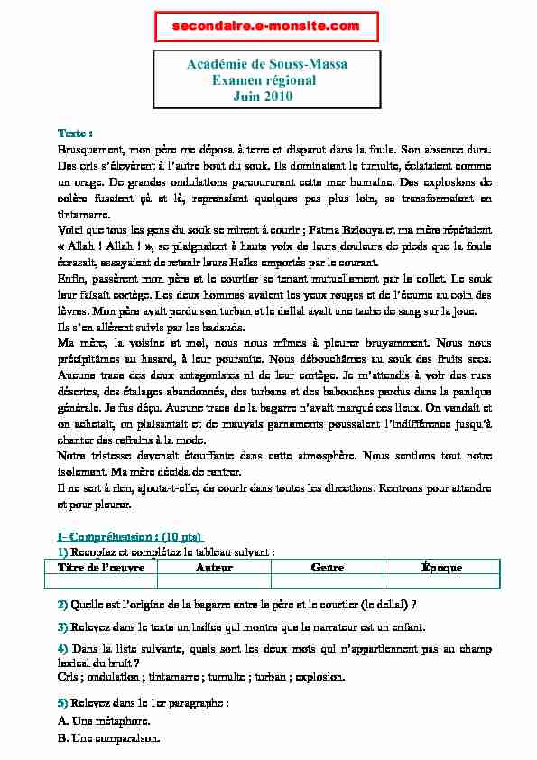 [PDF] Examen régional : Académie de Souss-Massa-Daraa - E-monsite