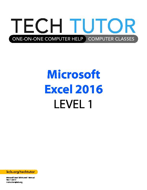 Microsoft Excel 2016 LEVEL 1