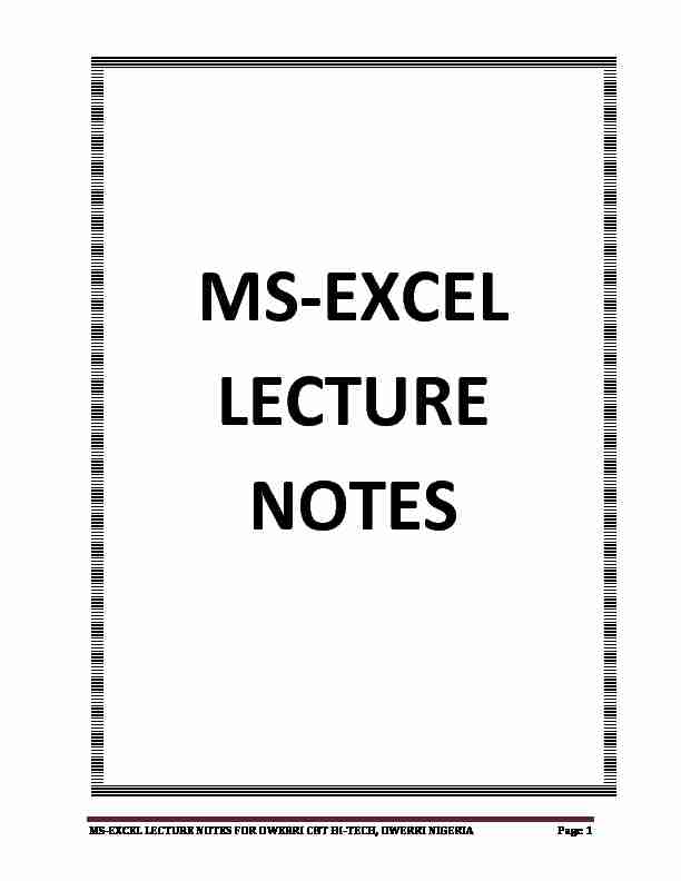 MS-EXCEL LECTURE NOTES