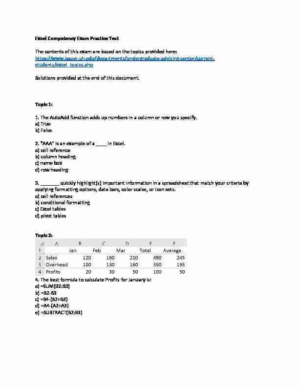 [PDF] Excel Competency Exam Practice Test
