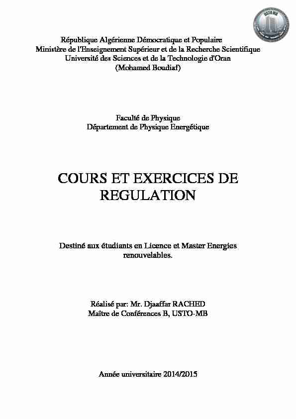 [PDF] COURS ET EXERCICES DE REGULATION - univ-ustodz
