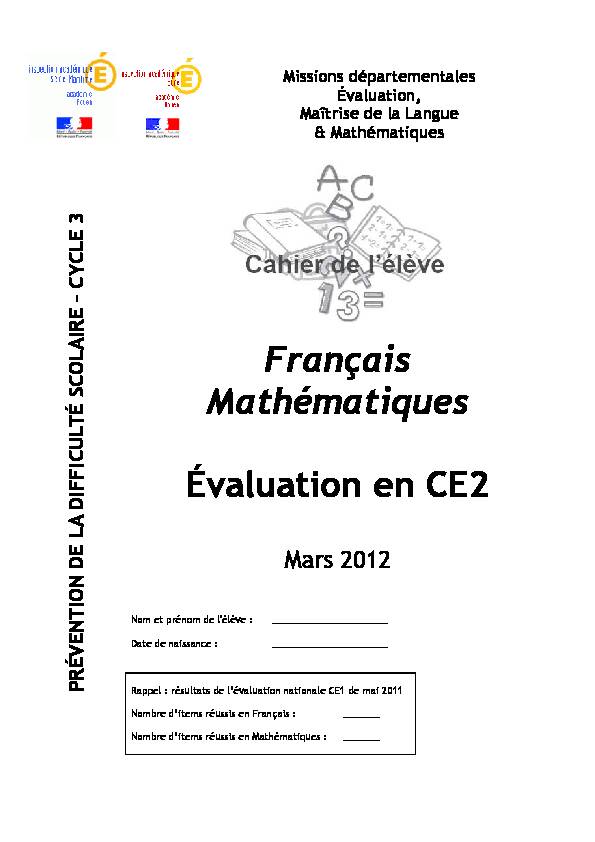 Français Mathématiques Évaluation en CE2