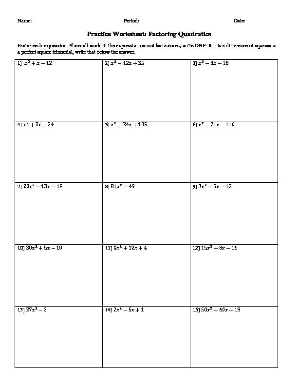 [PDF] Practice Worksheet: Factoring Quadratics - Brielle Elementary School