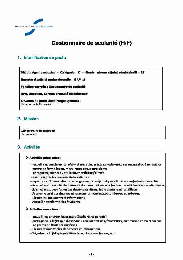 [PDF] Gestionnaire de scolarité (H/F) - Modèle de fiche de poste