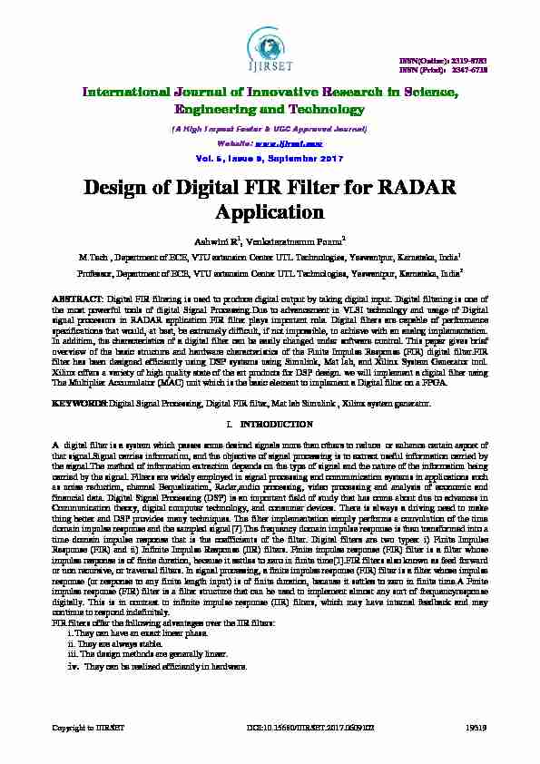 Design of Digital FIR Filter for RADAR Application