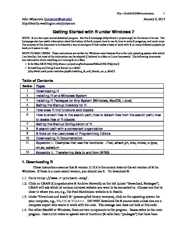 [PDF] Getting Started with R under Windows 7 - Faculty Washington