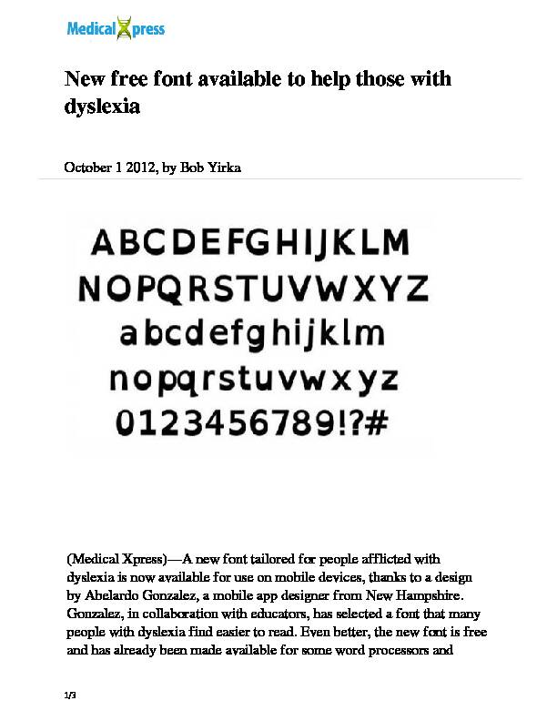[PDF] New free font available to help those with dyslexia - Medical Xpress