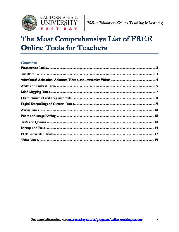 [PDF] The Most Comprehensive List of FREE Online Tools for Teachers