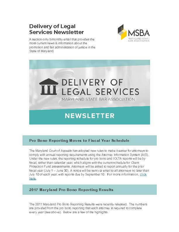 [PDF] Delivery of Legal Services Newsletter - Maryland State Bar Association