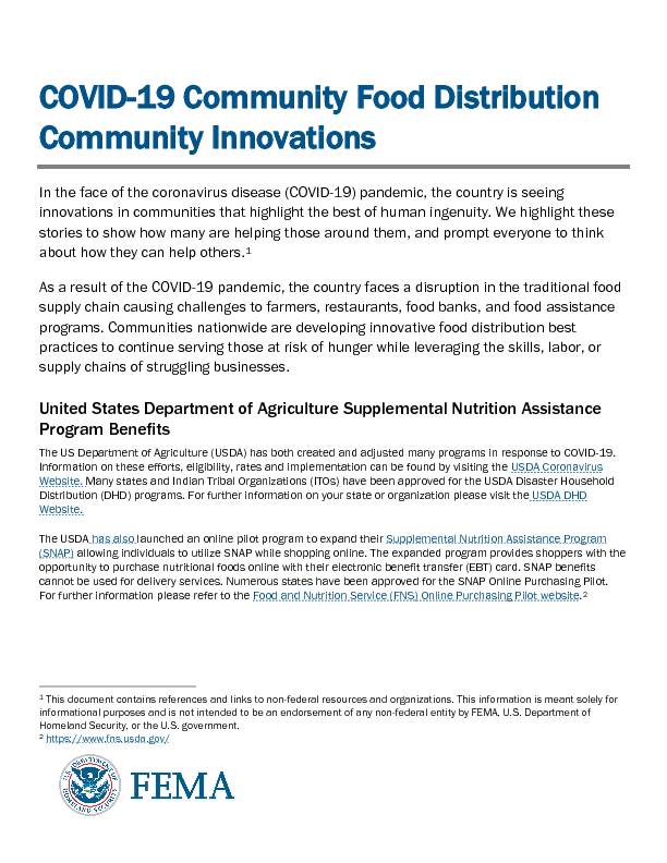 [PDF] COVID-19 Community Food Distribution Community  - FEMA