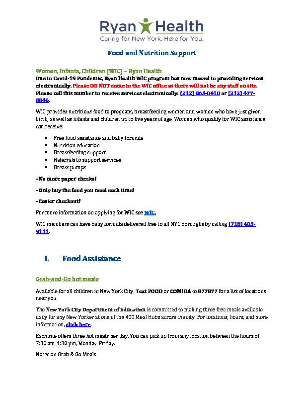 [PDF] Food/Nutrition Support - Ryan Health