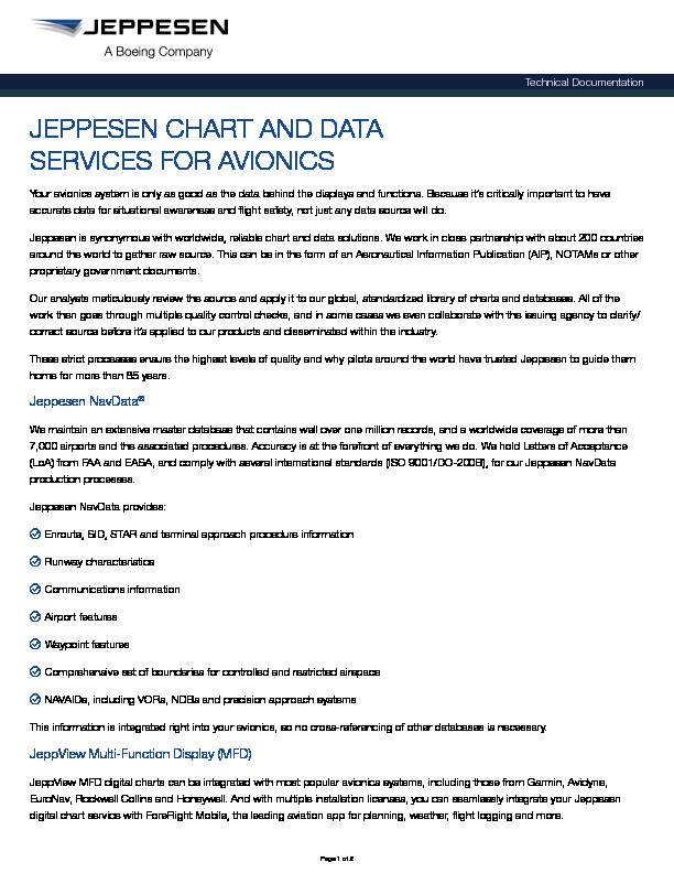 JEPPESEN CHART AND DATA SERVICES FOR AVIONICS