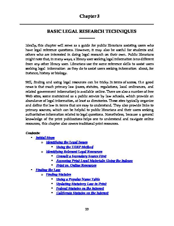 Chapter 3 BASIC LEGAL RESEARCH TECHNIQUES