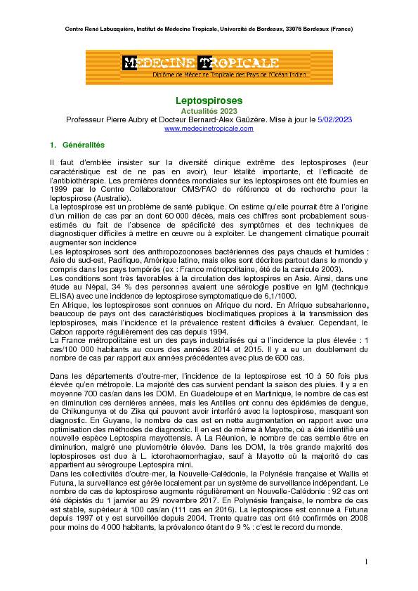 [PDF] Leptospiroses - Médecine tropicale