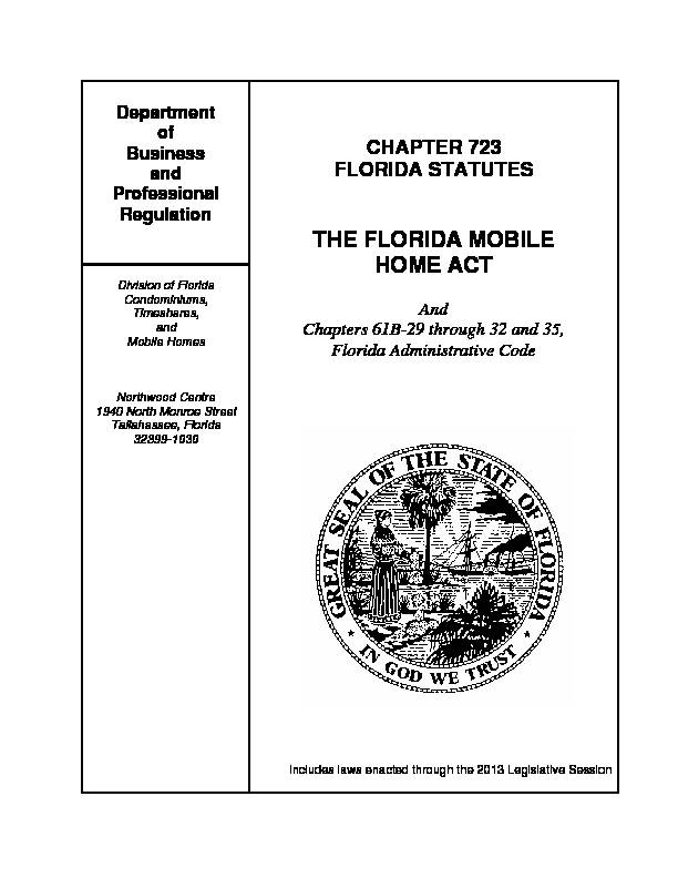 [PDF] THE FLORIDA MOBILE HOME ACT - MyFloridaLicensecom